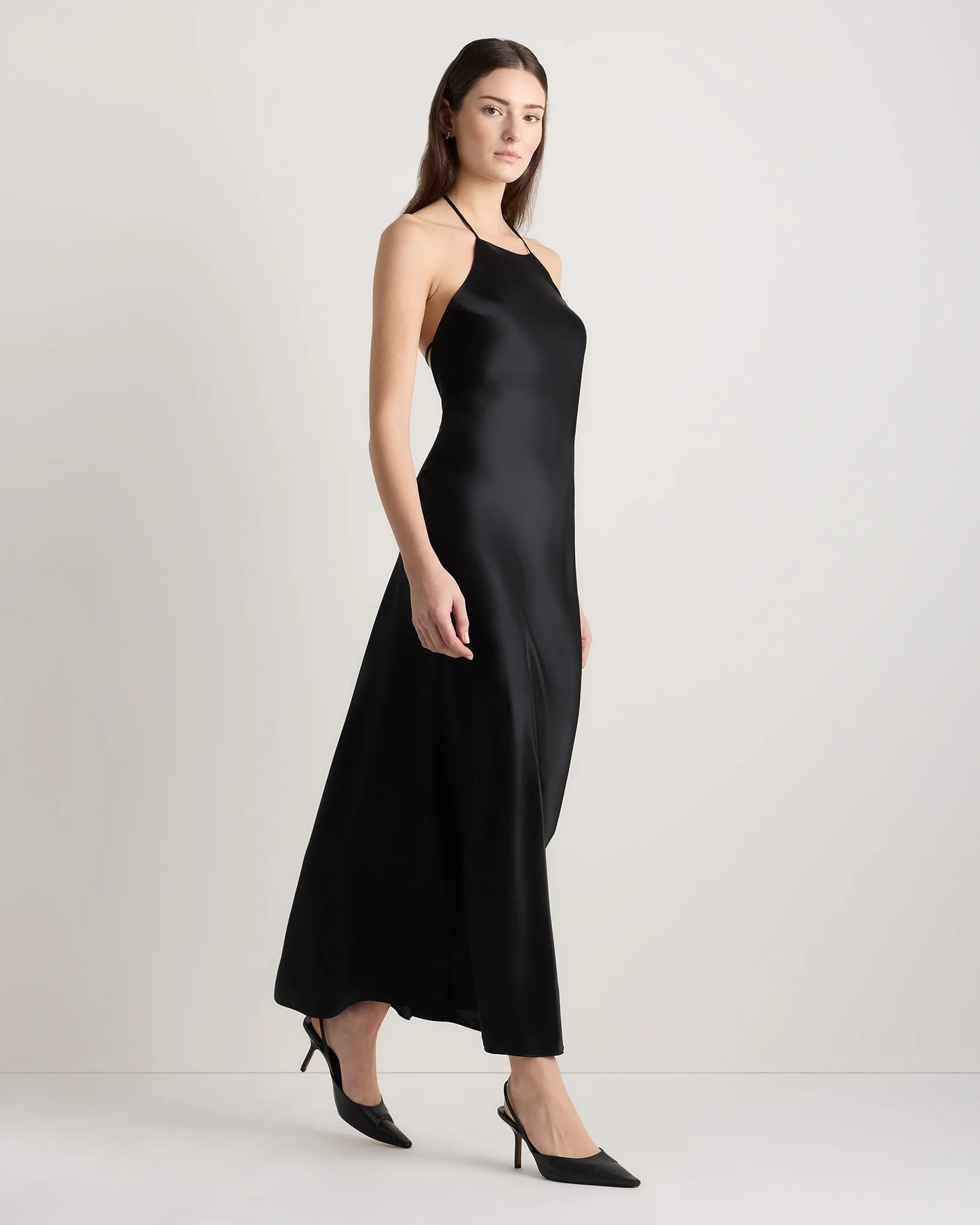 100% Washable Silk Halter Maxi Dress - XS / True Black