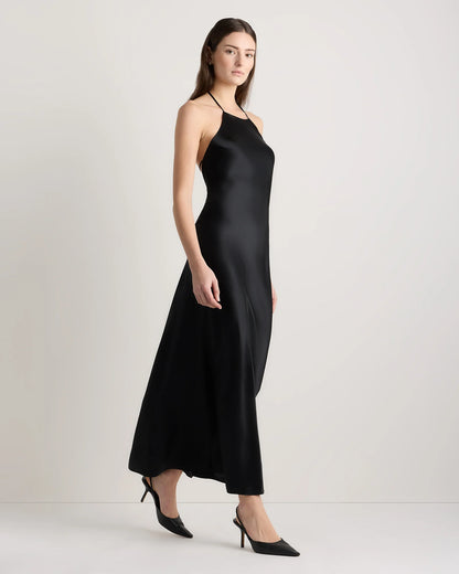 100% Washable Silk Halter Maxi Dress - XS / True Black