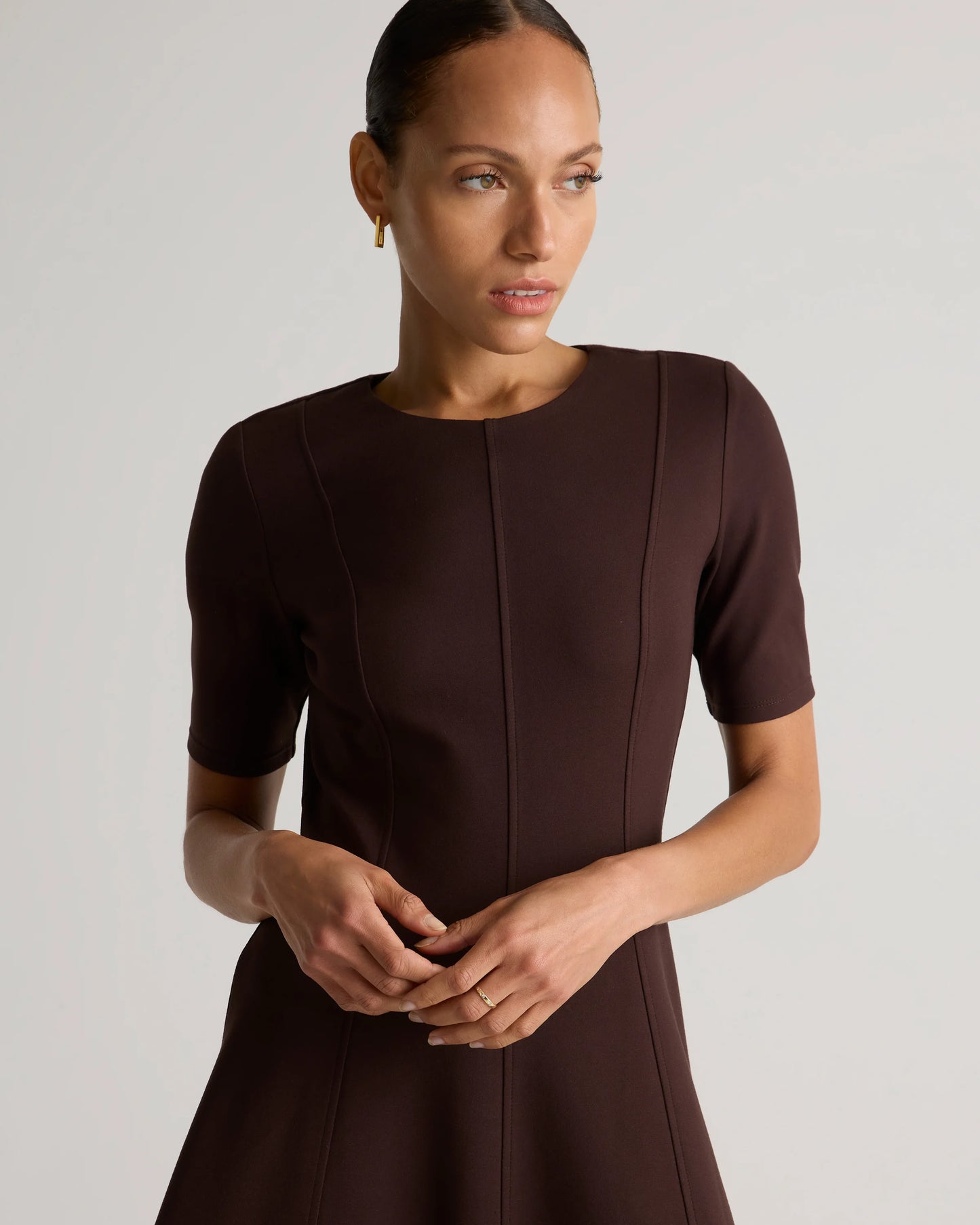 Ultra-Stretch Ponte Short Sleeve Midi Dress - XS / Ruby Red
