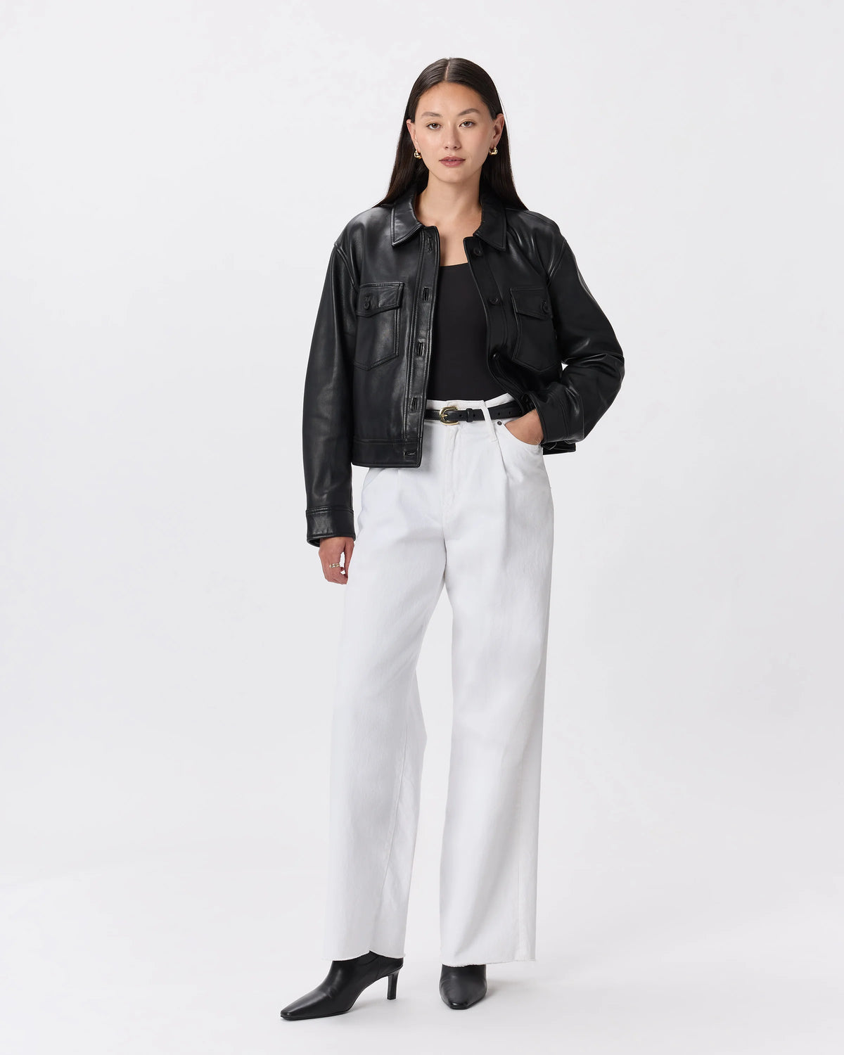 100% Leather Cropped Jacket - XS / Rich Brown