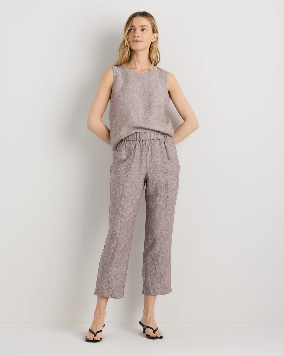 100% European Linen Tapered Ankle Pants - XS / Blue Pinstripe