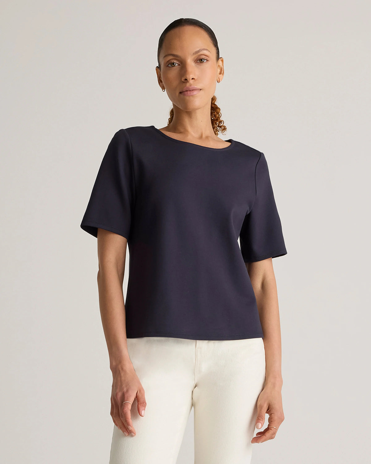 Ultra-Stretch Ponte Short Sleeve Top - XS / Black
