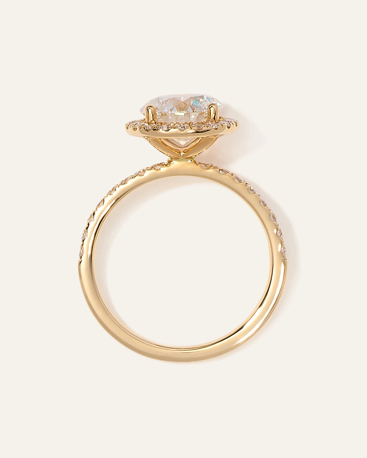 Lab Grown Diamond Round Halo Pave Engagement Ring - 2ct - 4 / Yellow Gold