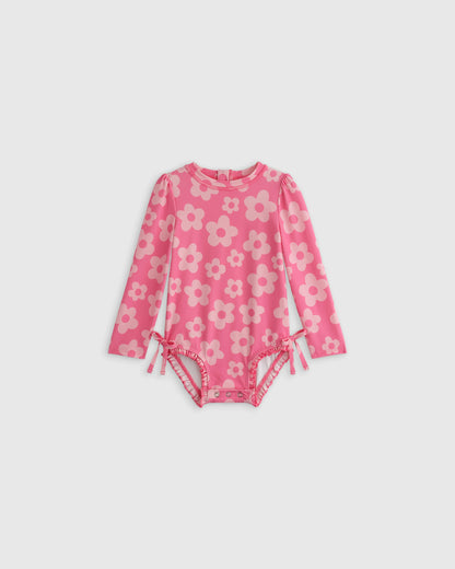 Long Sleeve Tie One-Piece Swimsuit - 0-3M / Soft Ditsy Floral