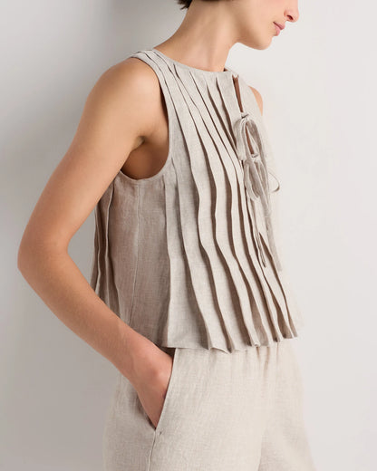 100% European Linen Pleated Tank - XS / Moonstone Blue