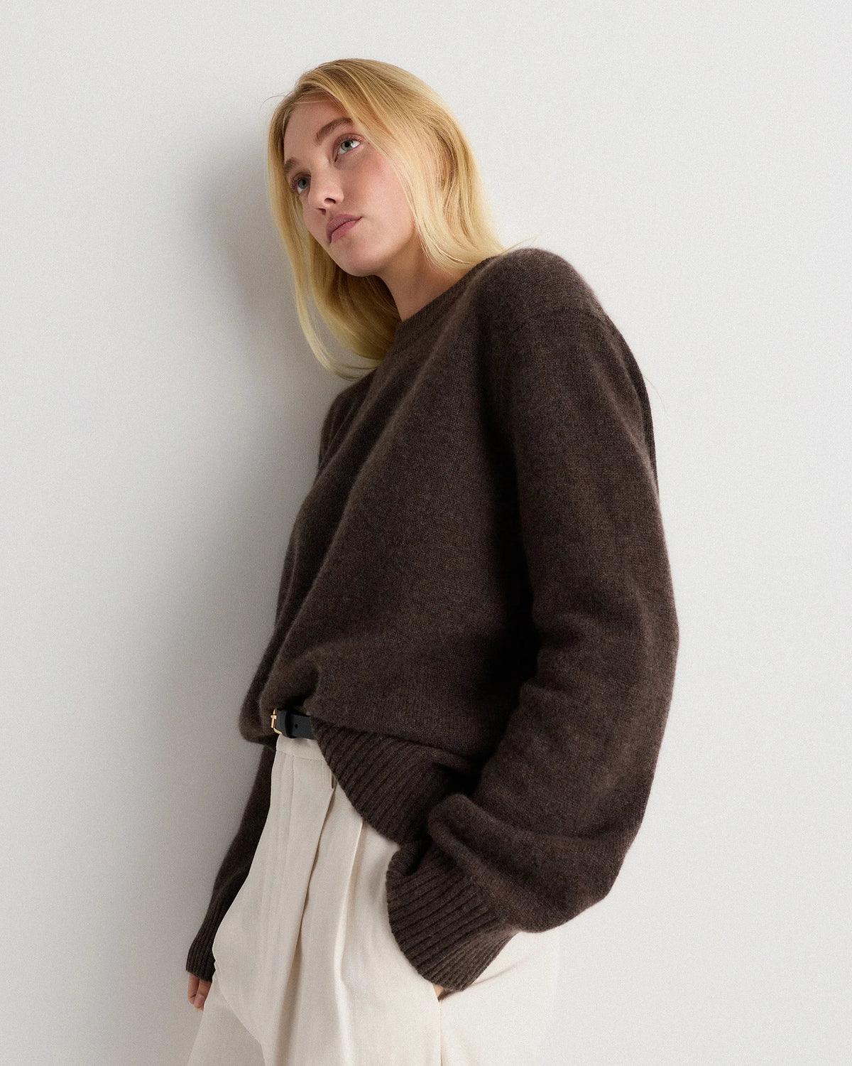 Mongolian Cashmere Oversized Crewneck Sweater - XS / Brown