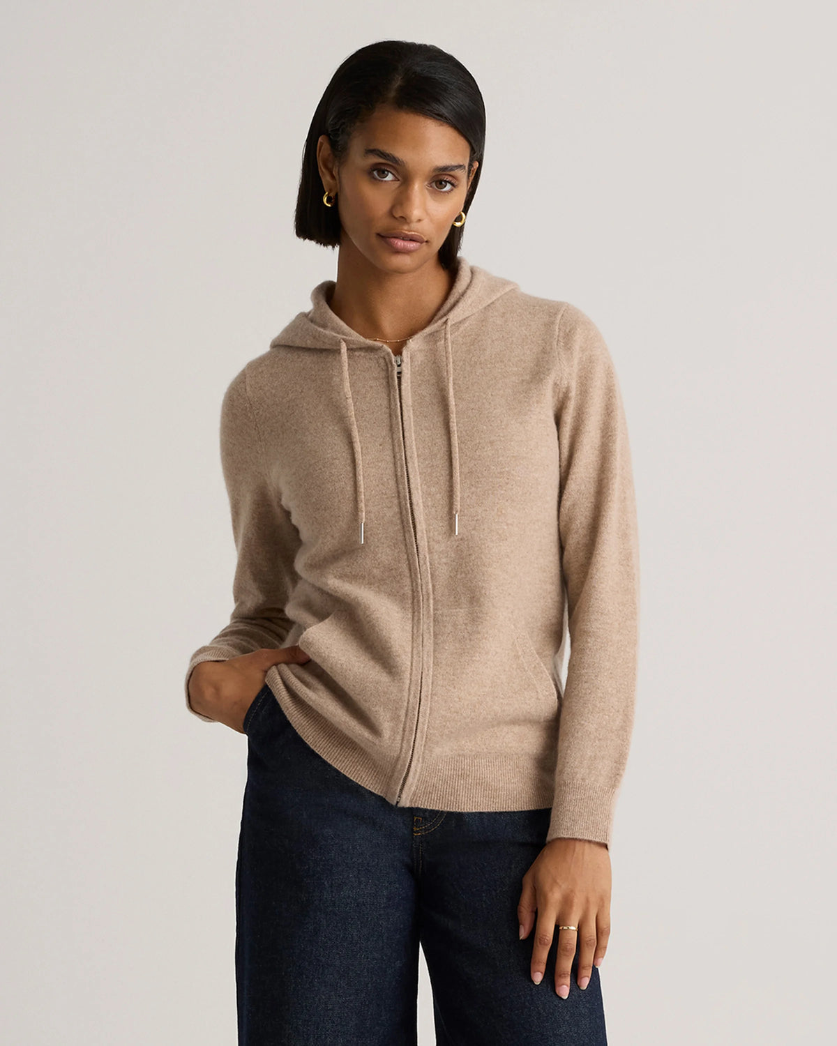 Mongolian Cashmere Full-Zip Hoodie - XS / Heather Grey