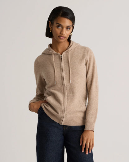 Mongolian Cashmere Full-Zip Hoodie - XS / Heather Grey