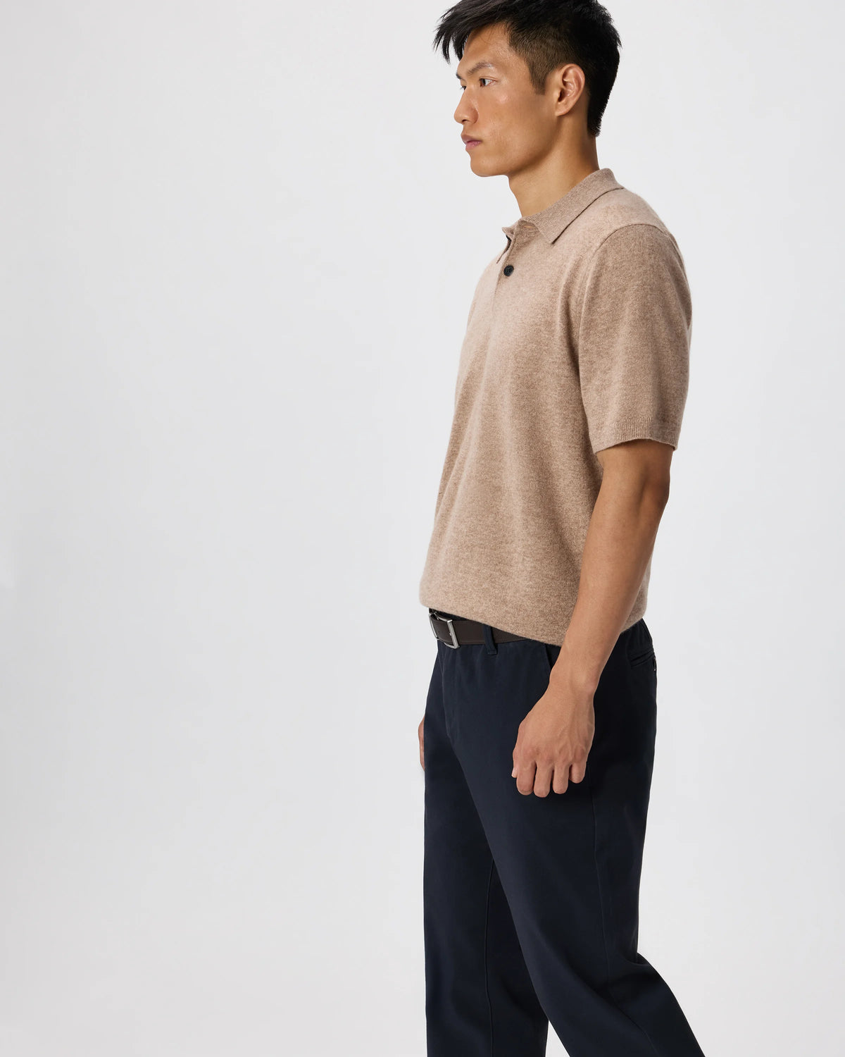 100% Mongolian Cashmere Short Sleeve Polo Sweater - S / Heather Storm Blue