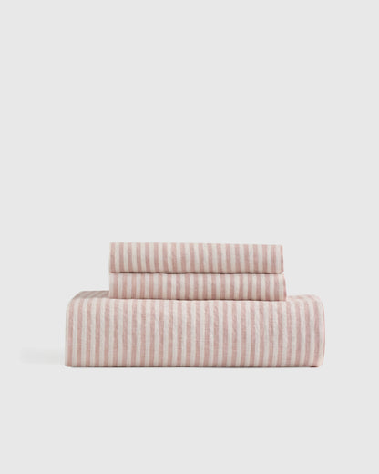 European Linen Stripe Fitted Sheet Set - Twin / Grey/White Stripe