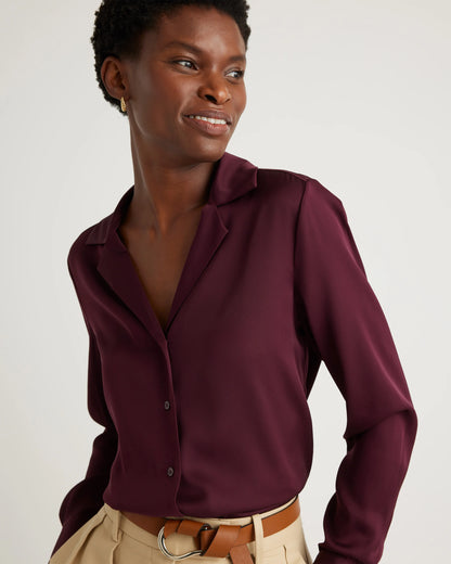 Washable Stretch Silk Notch Collar Blouse - XS / Moonstone Blue