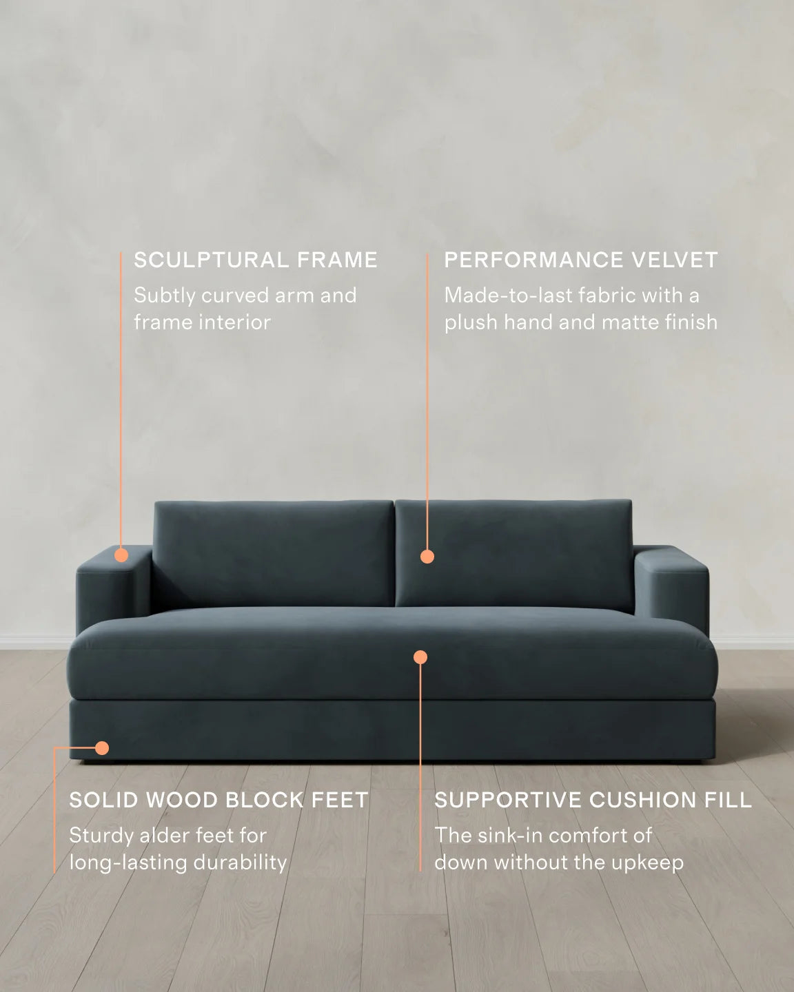 Sierra Curved Arm Sofa in Performance Velvet - 7ft / Sable