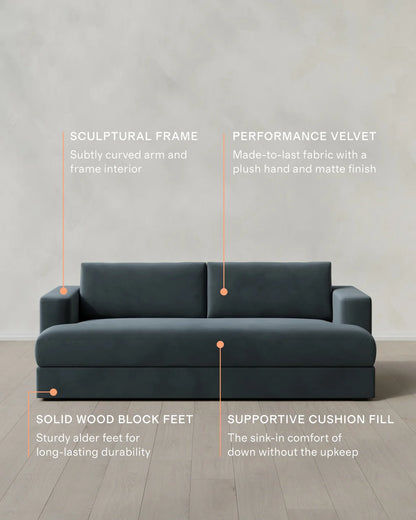 Sierra Curved Arm Sofa in Performance Velvet - 7ft / Sable
