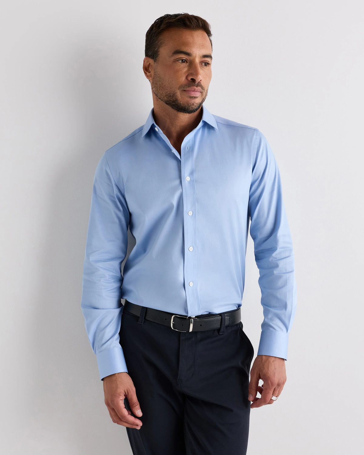 Organic Cotton Stretch Twill Dress Shirt - S / Grey Stripe