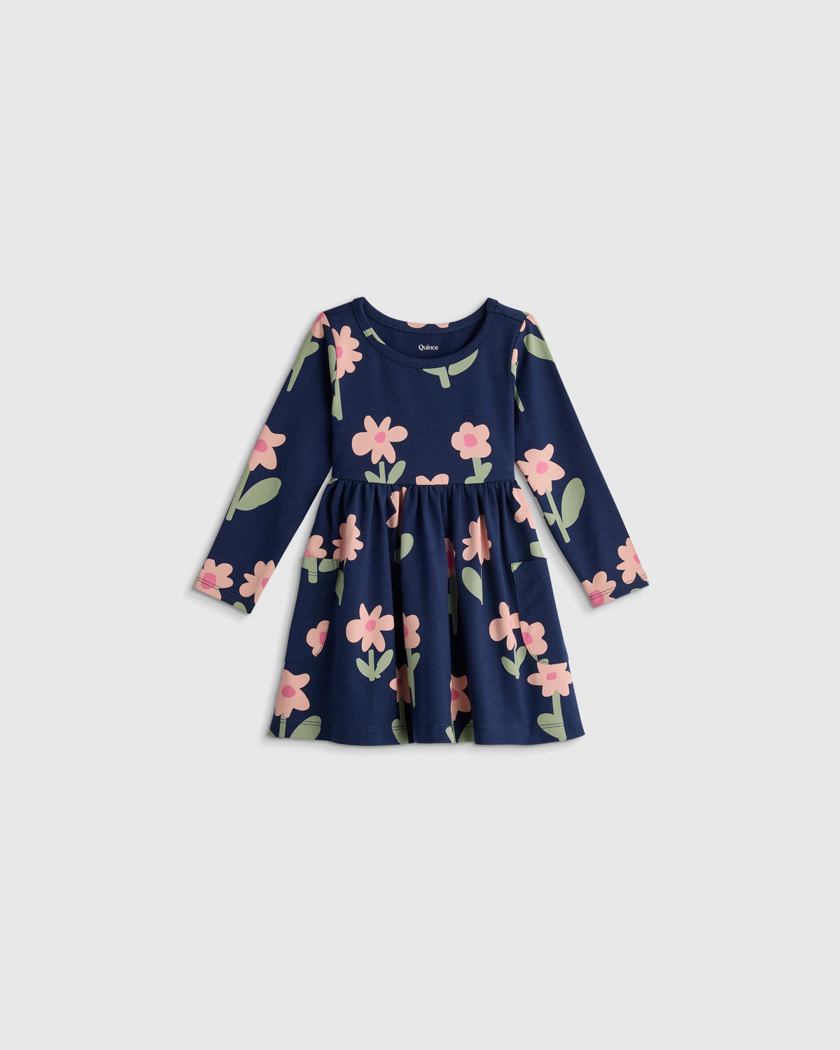 Organic Cotton Long Sleeve Fit and Flare Pocket Dress - 12-18M / Purple Poppy Garden
