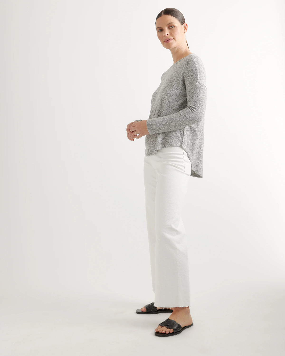 Brushed Long Sleeve Lounge Tee - XS / Heather Grey