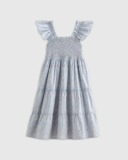 100% Organic Cotton Poplin Smocked Dress - 6 / Apricot Ditsy Floral