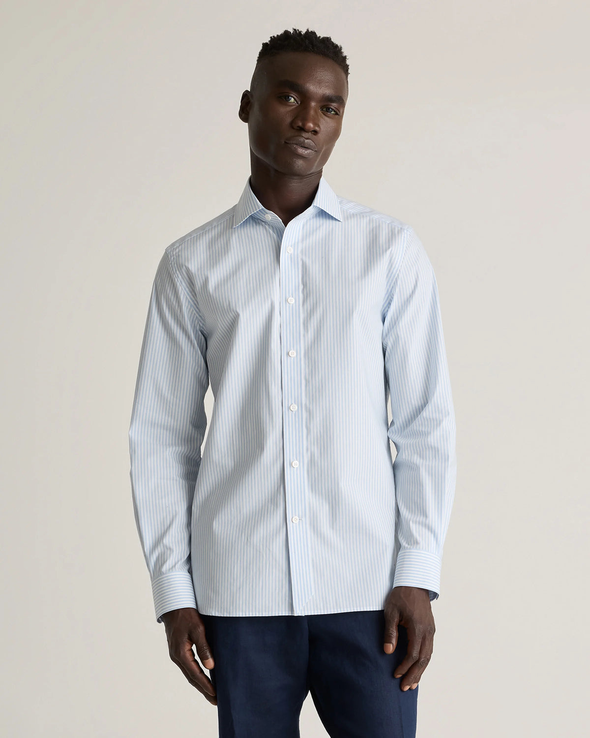 Organic Cotton Stretch Poplin Dress Shirt - S / White/Navy Minigrid