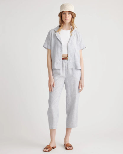 100% European Linen Short Sleeve Shirt - XS / Moonstone Blue
