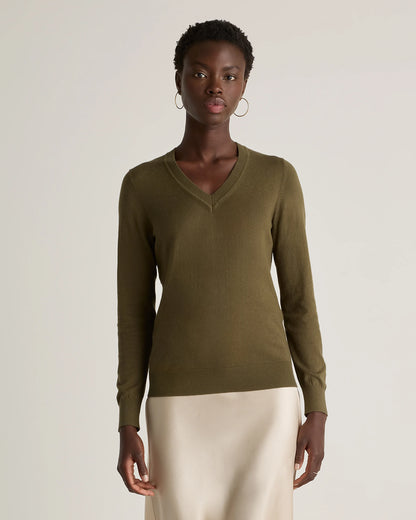 Lightweight Cotton Cashmere V-Neck Sweater - XS / Sugar Stone