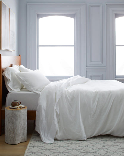 European Linen Deluxe Bedding Bundle - Twin / Willowleaf/White Stripe