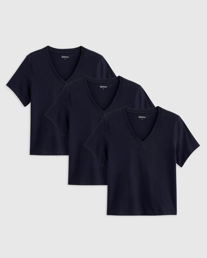 100% Organic Cotton Boxy V-Neck Tee (3-Pack) - XS / Deep Navy