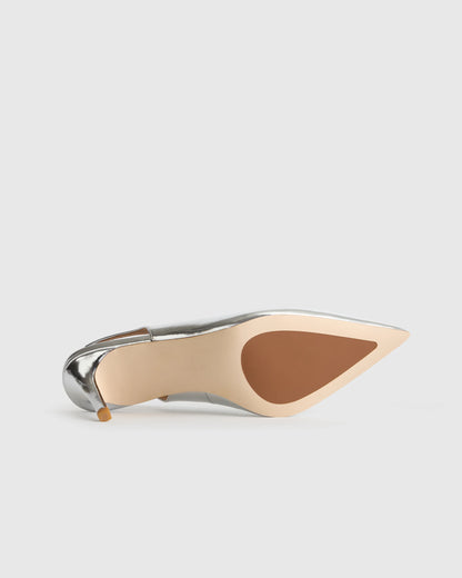 Italian Leather Slingback 75mm Heel - 5 / Black