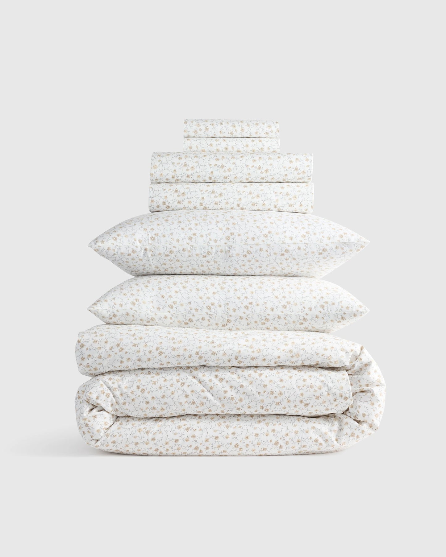 Organic Crisp Percale Floral Deluxe Bedding Bundle - Twin / Toffee Florette