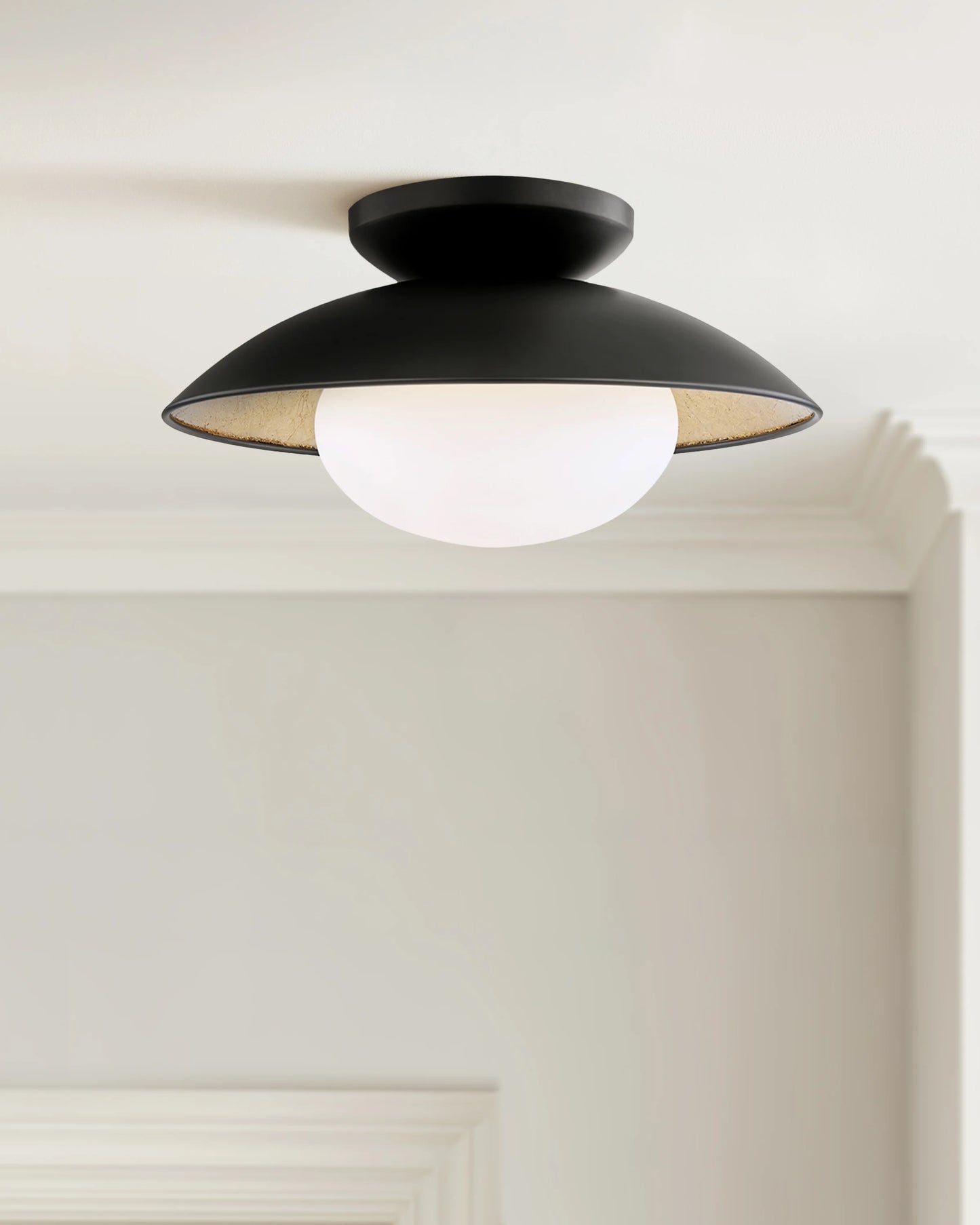 Steel and Gold Foil Flush Mount - One Size / White