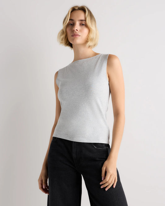 Stretch Cotton Jersey Boat Neck Tank - XS / Heather Grey