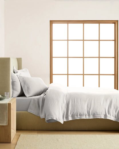 European Linen Double Flange Deluxe Bedding Bundle - Twin / White