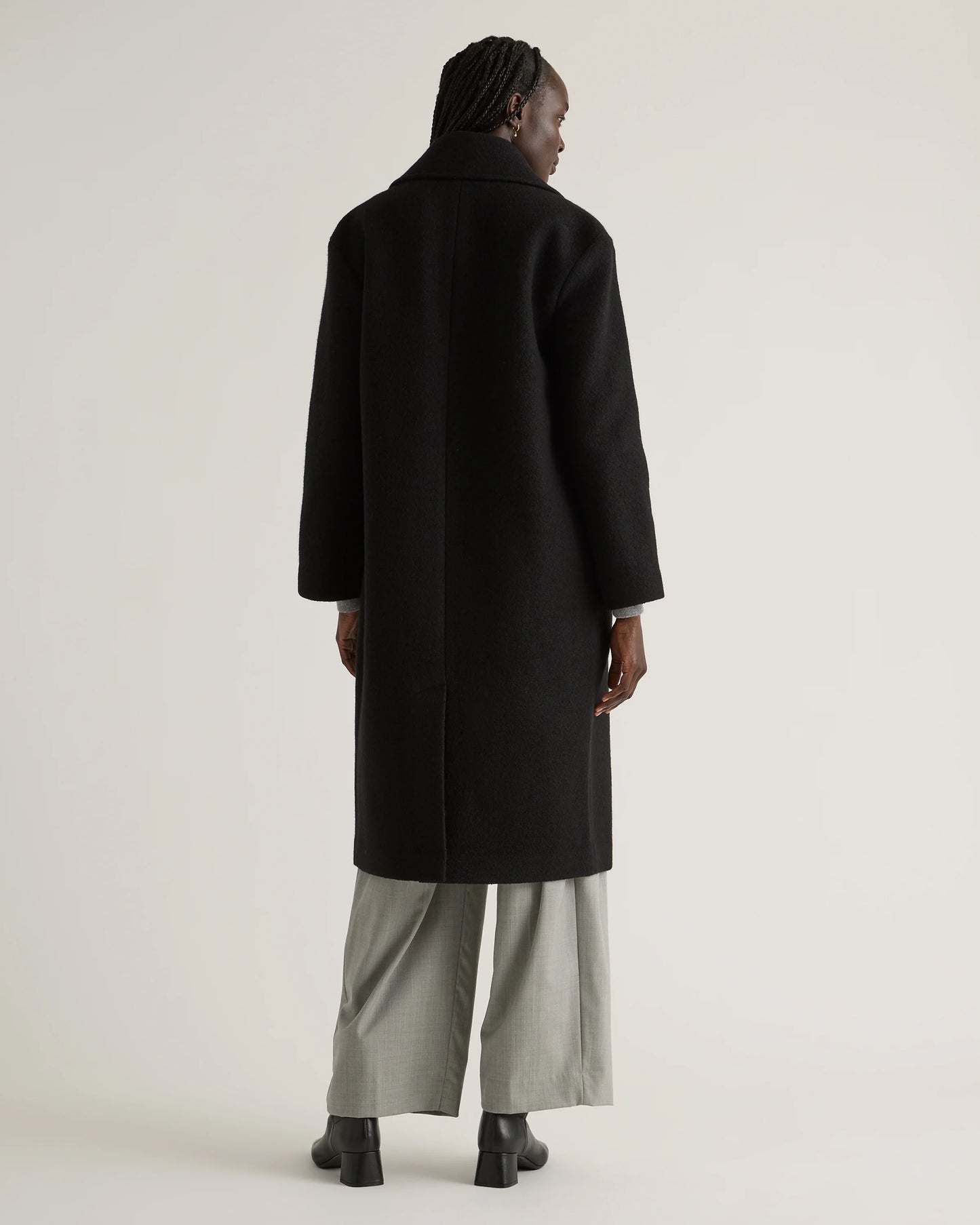 100% Merino Wool Shawl Collar Long Coat - XS / Heather Bone