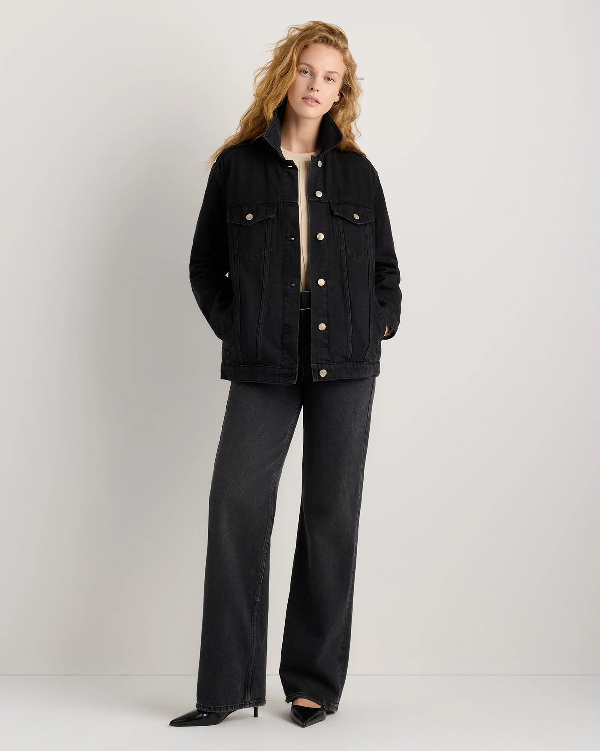 100% Organic Cotton Oversized Denim Jacket - XS / Washed Black