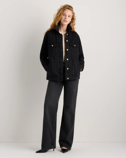 100% Organic Cotton Oversized Denim Jacket - XS / Washed Black