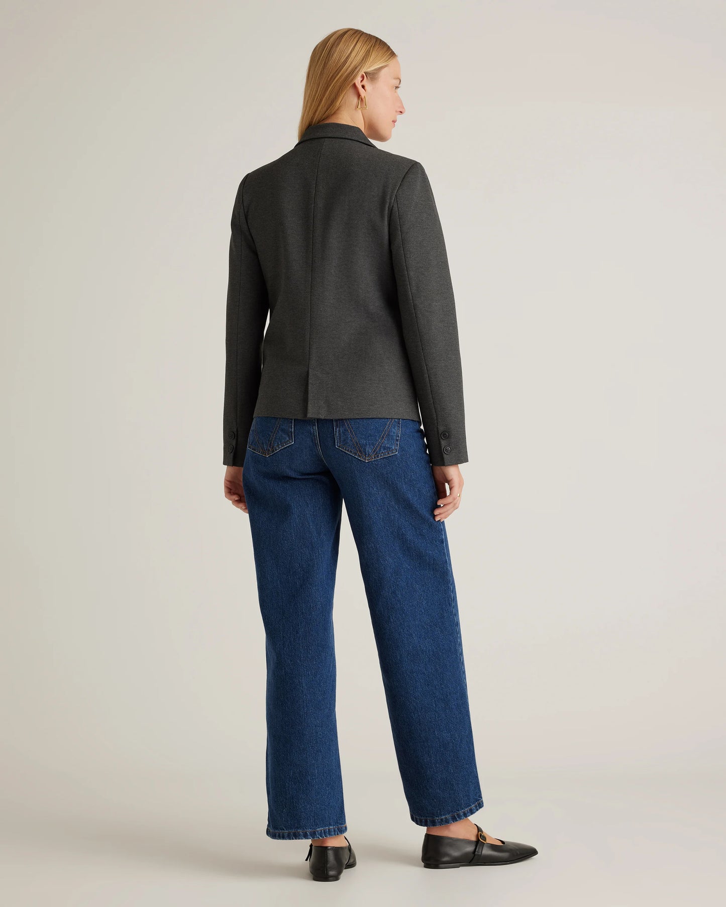 Ultra-Stretch Ponte Double-Breasted Blazer - XS / Charcoal