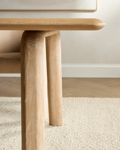 Solid Wood Dining Table with Rounded Legs - One Size / Natural Oak