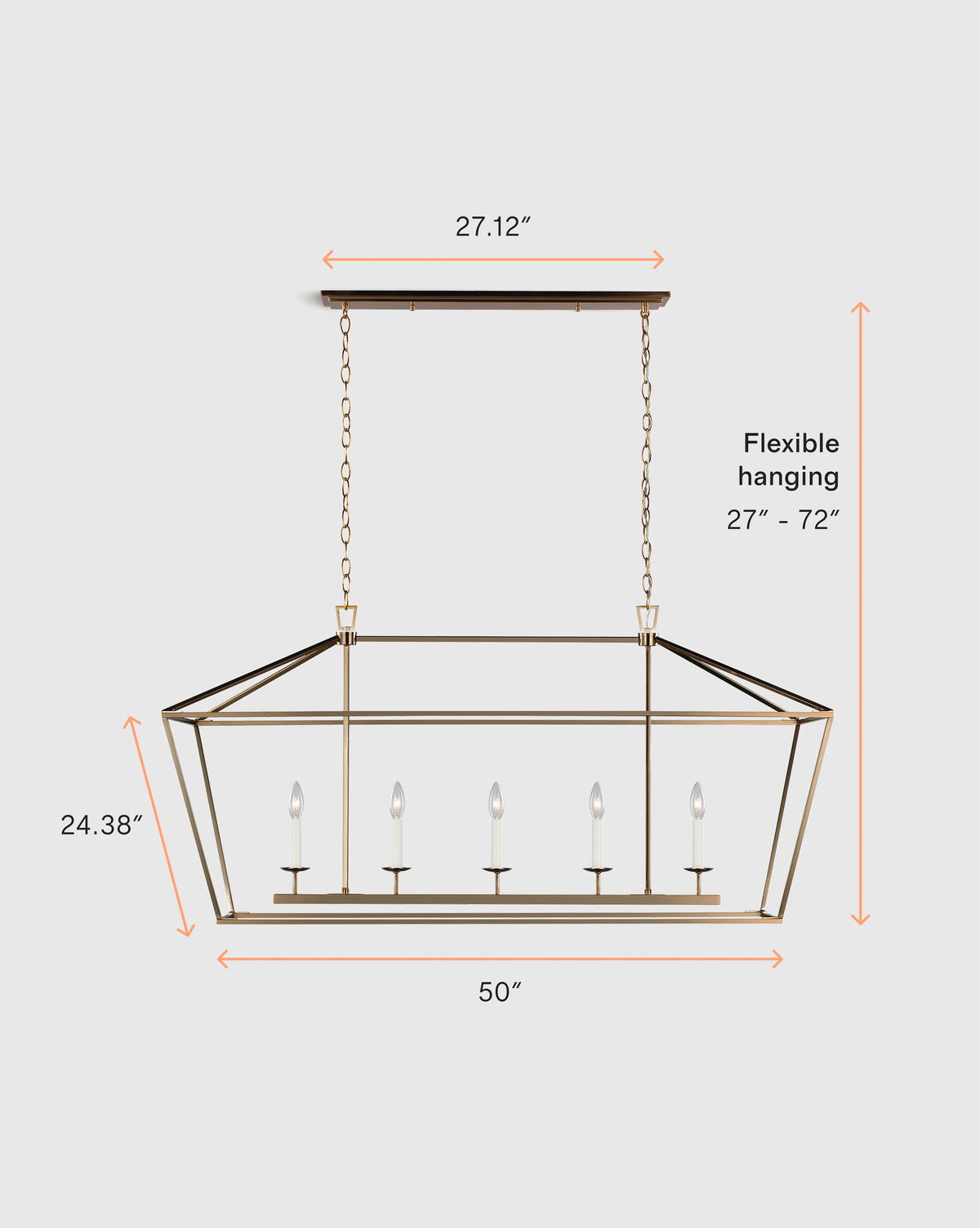 Traditional Steel Linear Lantern Chandelier - One Size / Brass