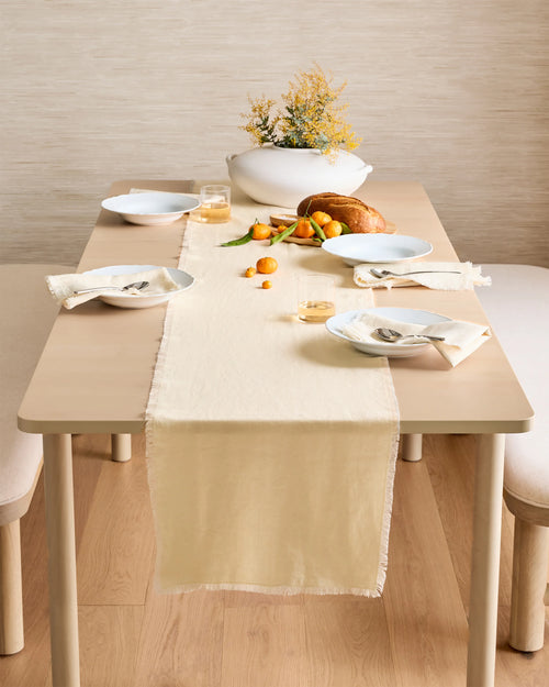 European Linen Fringe Table Runner - One Size / Blue Fog