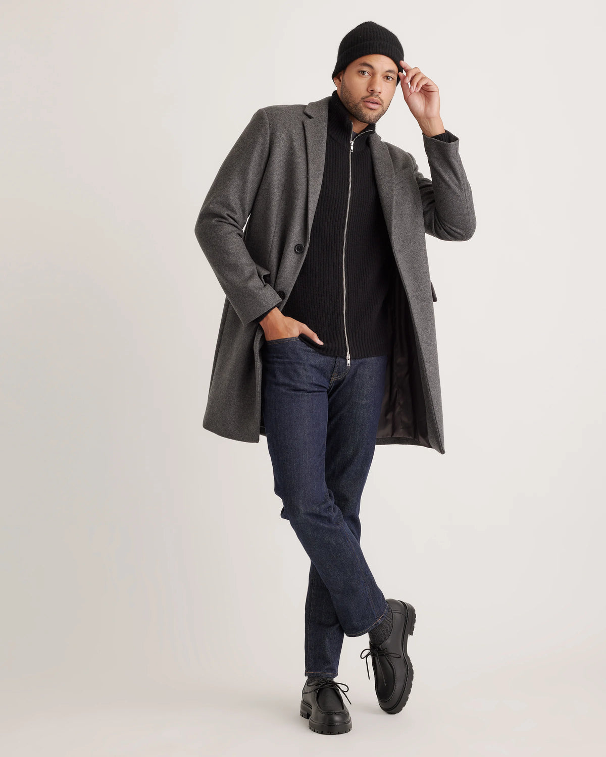 Mongolian Cashmere Fisherman Full Zip Sweater - S / Teak