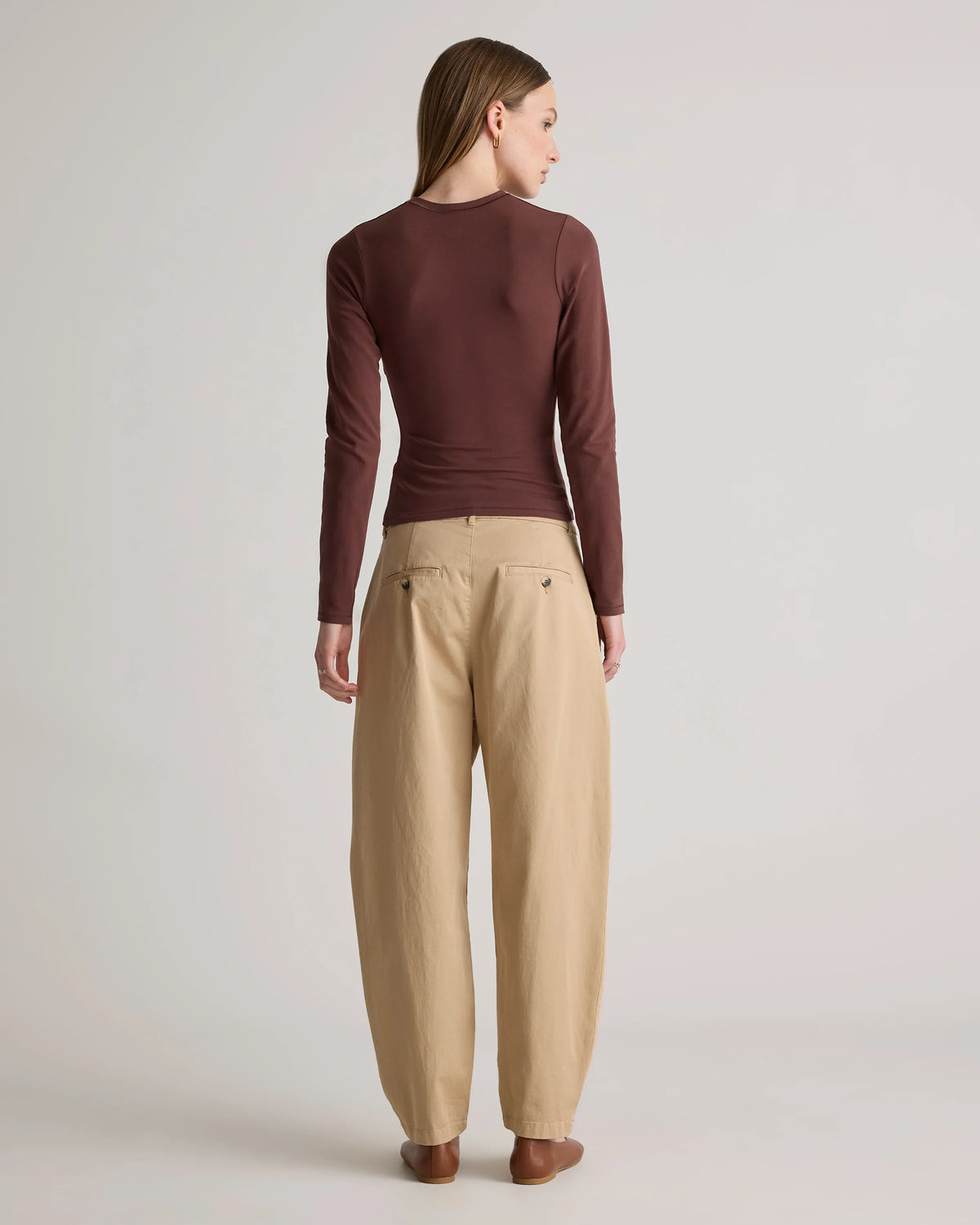 Stretch Cotton Jersey Fitted Long Sleeve T-Shirt - XS / Linen White