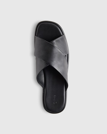 Italian Leather Crossover Slide - 5 / Cognac