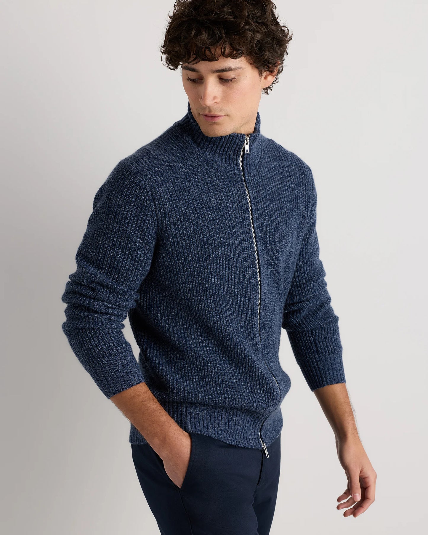 Mongolian Cashmere Fisherman Full Zip Sweater - S / Teak