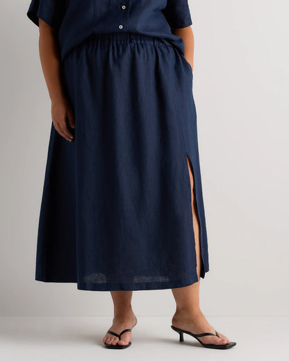 100% European Linen Maxi Skirt - 1X / Black