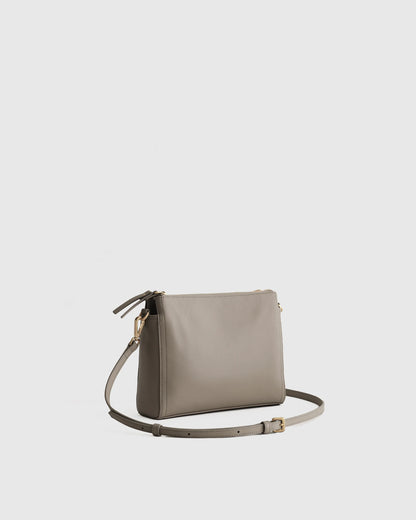 Italian Leather Triple Compartment Crossbody - One Size / Black