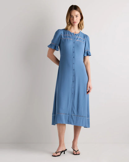 Lightweight Crepe Lace Inset Midi Dress - XS / Moonstone Blue