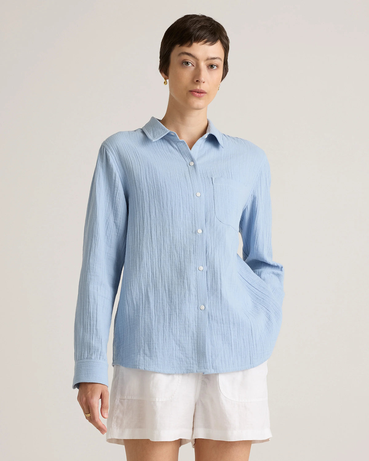 100% Organic Cotton Gauze Long Sleeve Shirt - XS / Khaki Gingham