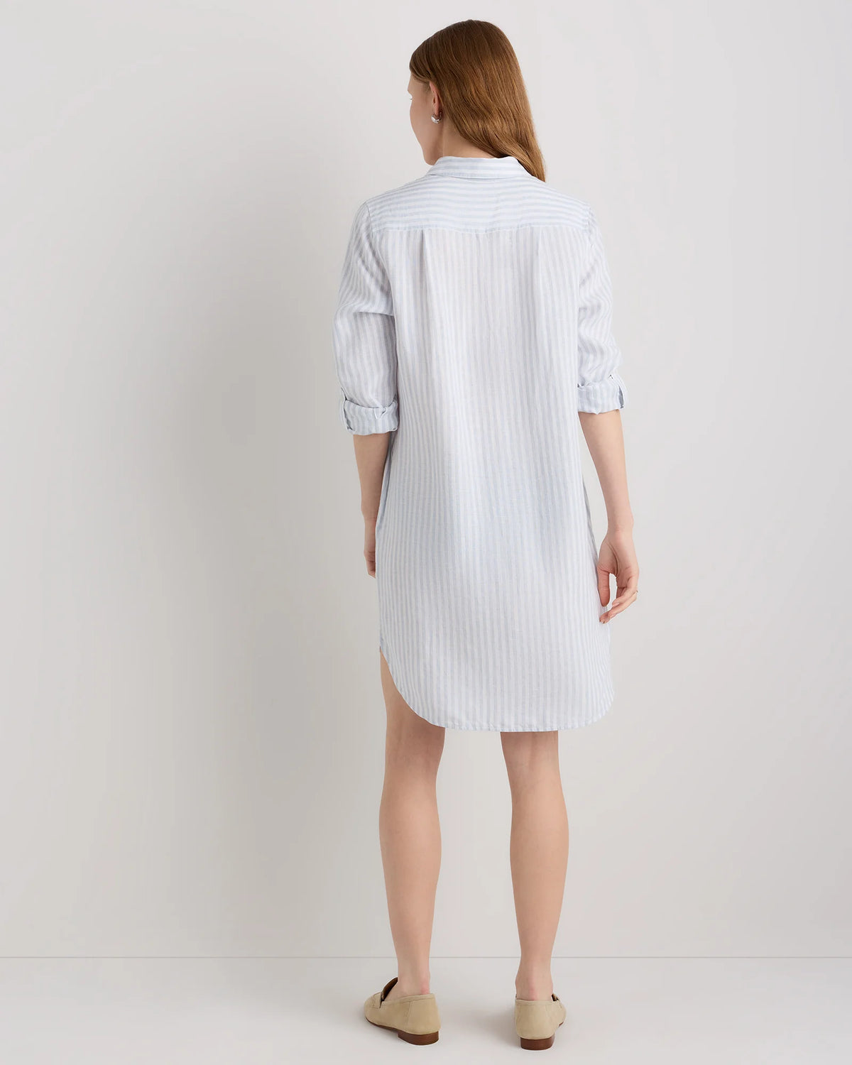 100% European Linen Shirt Dress - XS / Sky Blue Mariner Stripe