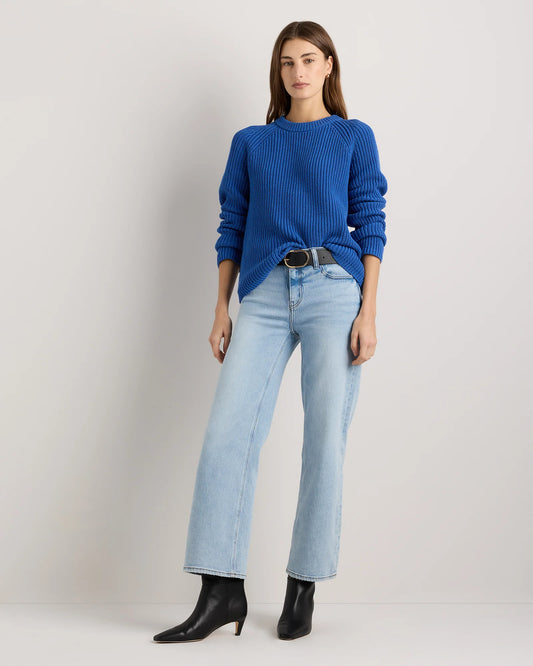 100% Organic Cotton Fisherman Crew Sweater - XS / Sapphire Blue