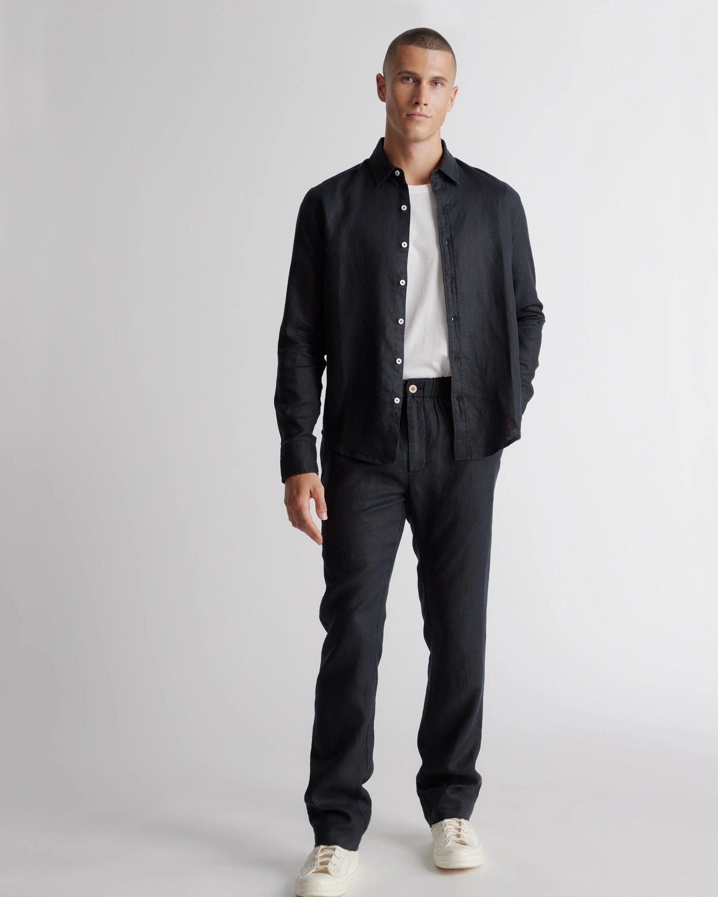 100% European Linen Relaxed Long Sleeve Shirt - XS / Flax