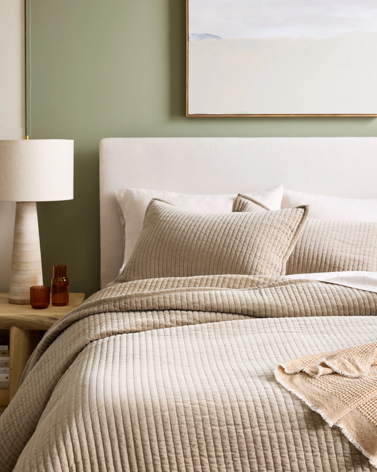 Cotton Velvet Channel Quilted Sham Set - Standard / Glacier Blue